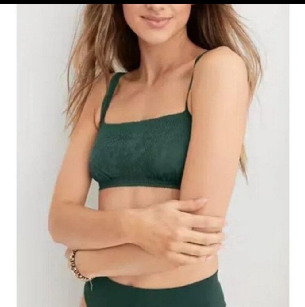 NEW AERIE green coral lace Bandeau Bralette bra sz XL